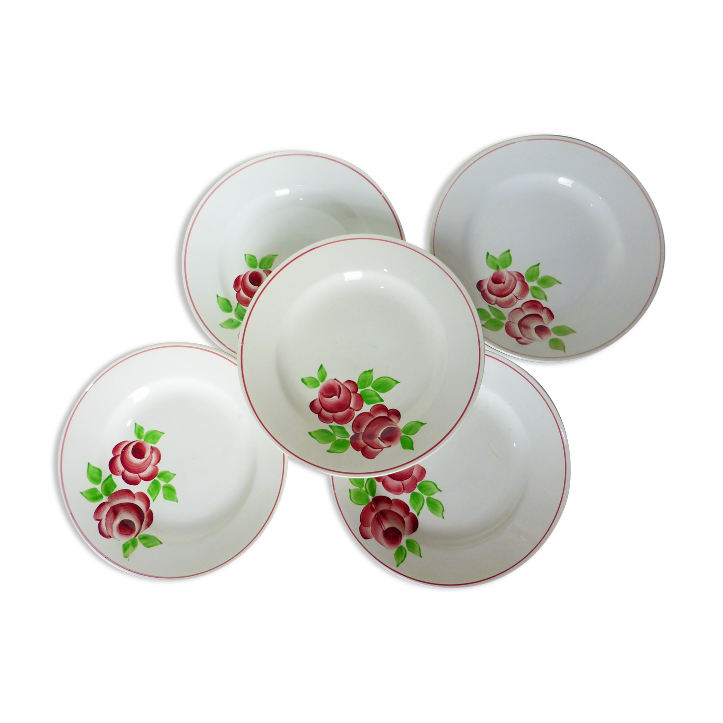 5 assiettes plates modèle Rose Mai