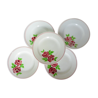 5 assiettes plates modèle Rose Mai