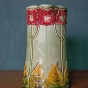 Vintage old earthenware pitcher, French pitcher, Art Nouveau, floral pattern pitcher, kitchen decor