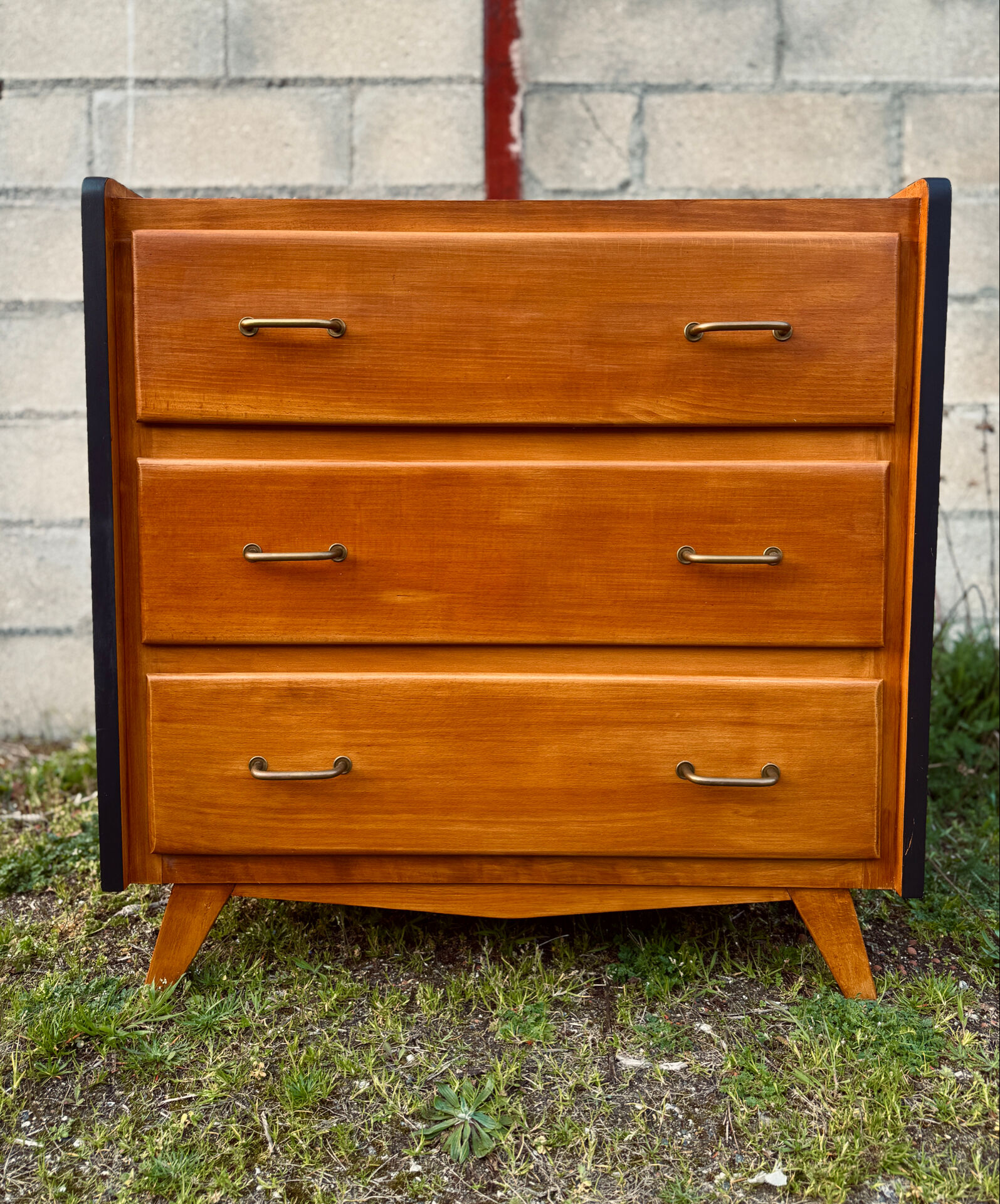 Vintage Scandinavian chest of drawers - varnished wood in teak colour