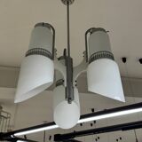 Lampadario Di Design Anni 70 3 Luci In Vetro E Acciaio Modernariato Vintage