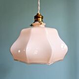 Art Deco pendant light in scalloped pink opaline, 1920-30