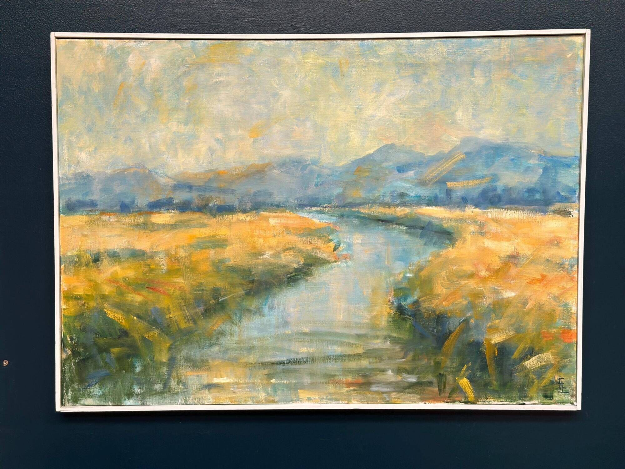 Original Swedish Oil on Canvas – “River Landscape with Mountains”  Vintage