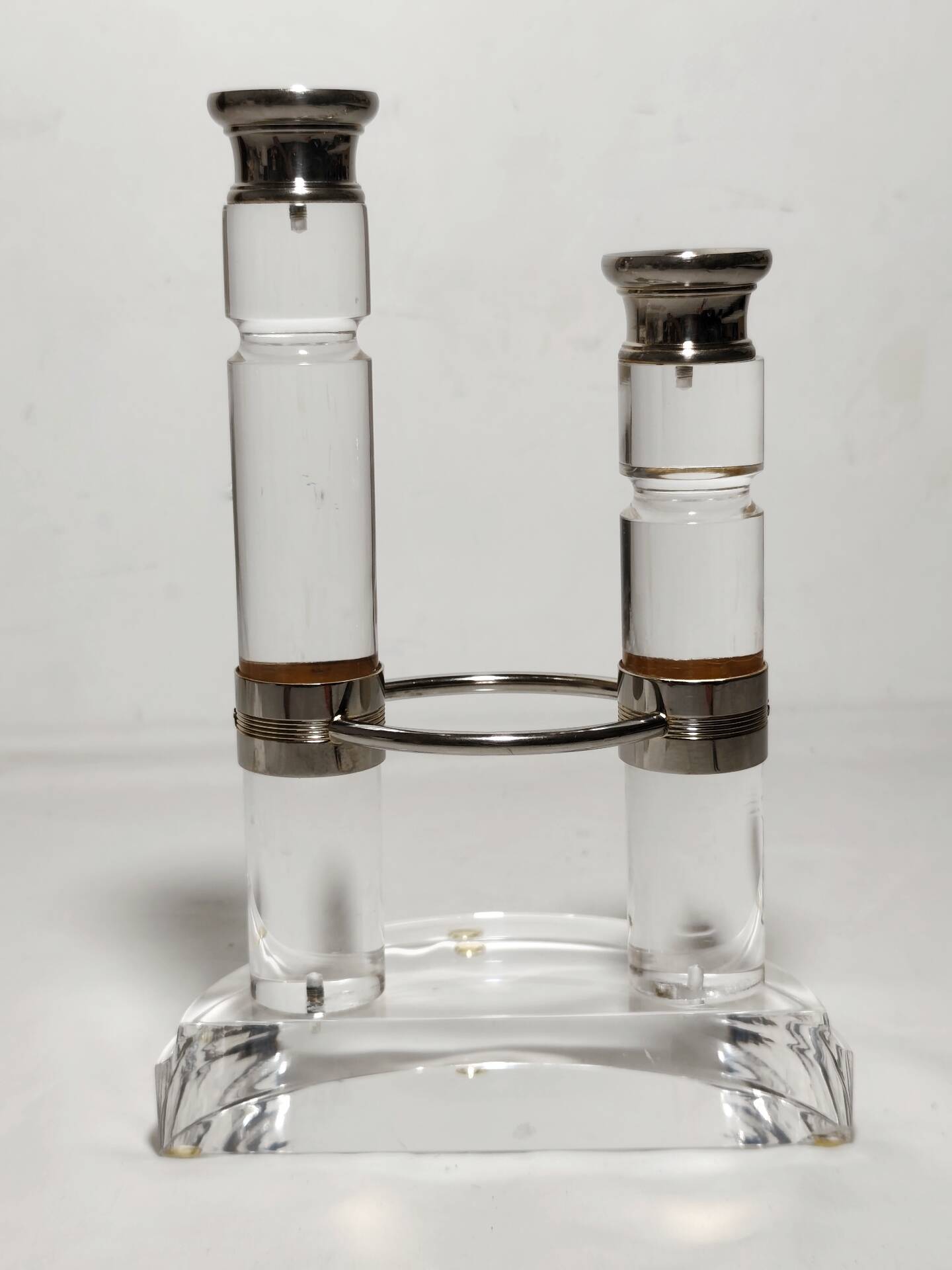 Acrylic and metal candelabrum. Spain, 1980s.