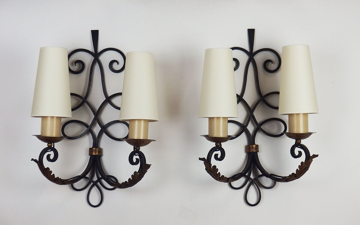 Pair of Wrought Iron Art Deco wall lamps
