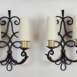 Pair of Wrought Iron Art Deco wall lamps