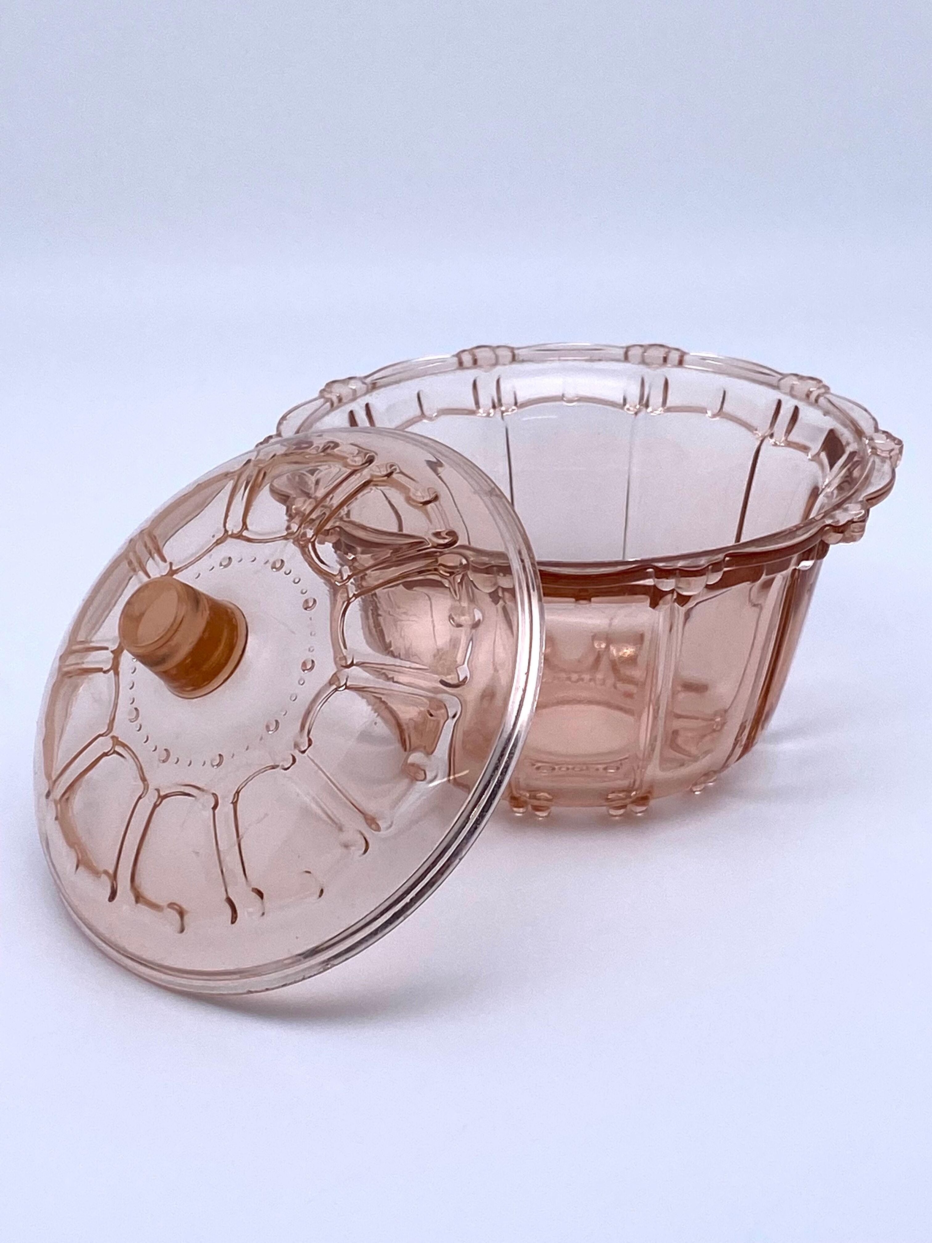 Sugar pot in worked pink glass