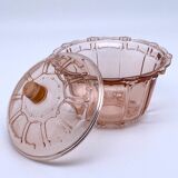 Sugar pot in worked pink glass