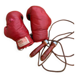 Boxing gloves plus jump rope with leather straps
