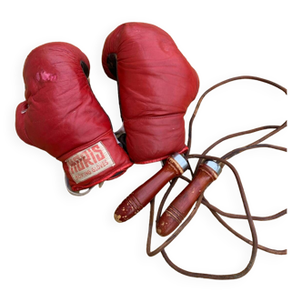 Gants de boxe plus corde à sauter  lanières en cuir