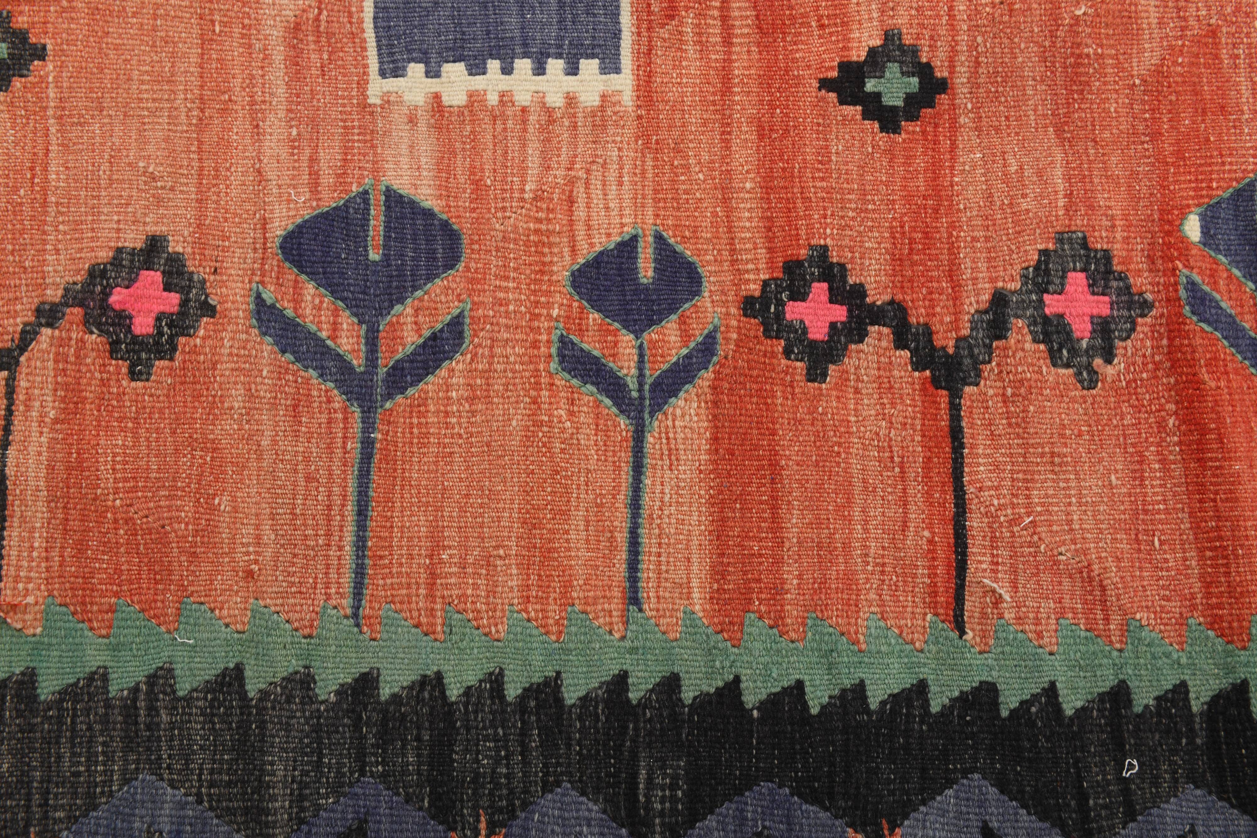 6x9 Tile Color Anatolian Kilim Rug, Turkish Kilim Rug, 174x279Cm