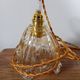 Hanging pendant light thick transparent draped and amber glass, vintage