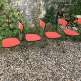 4 red Formica chairs with Eiffel legs 1950