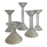 Set of 5 vintage diabolo candle holders in frosted glass