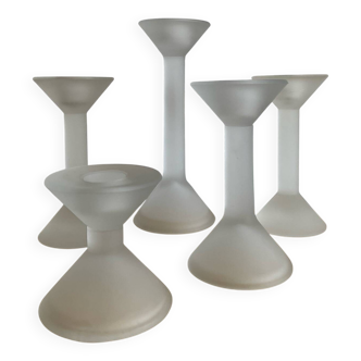 Set of 5 vintage diabolo candle holders in frosted glass