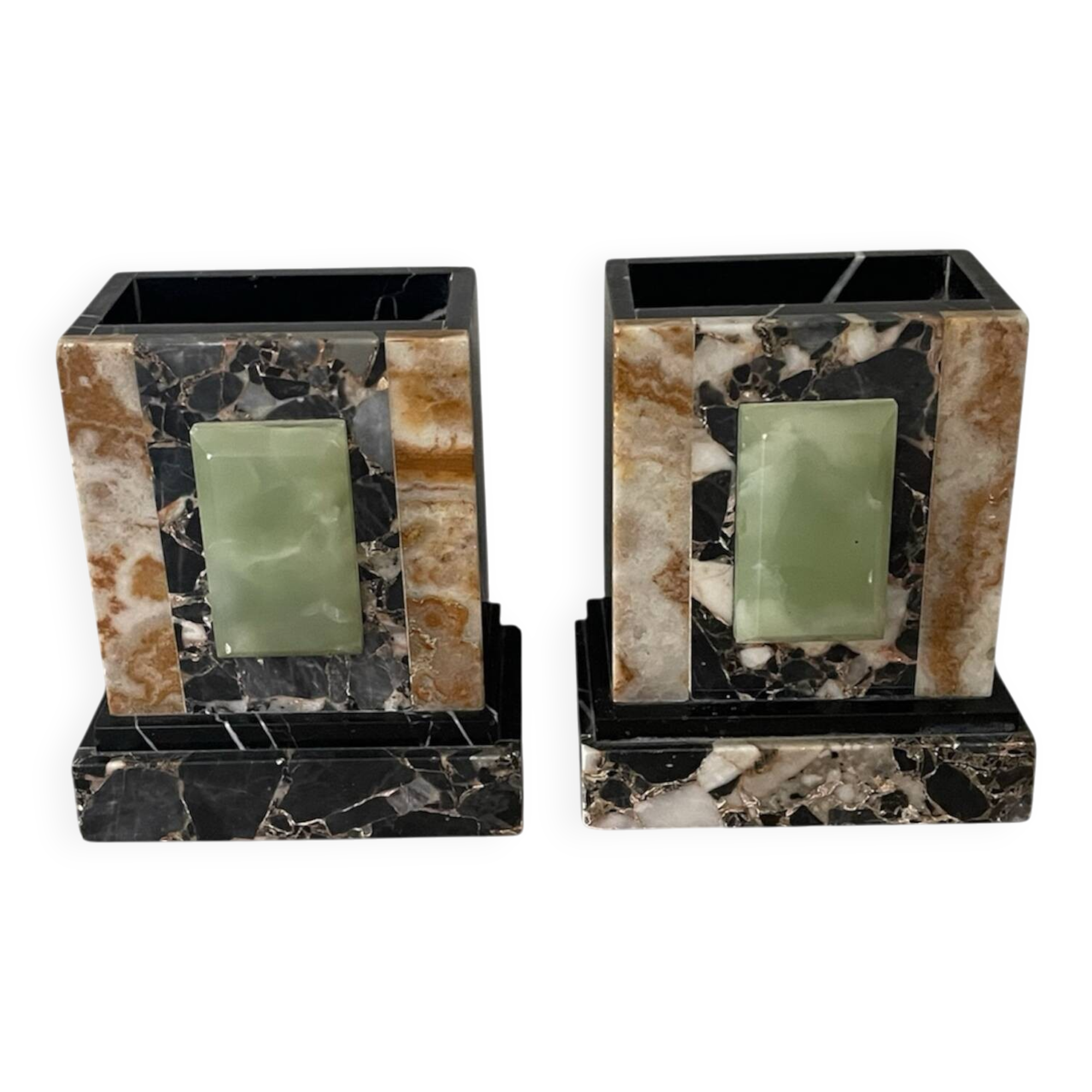 Pair of Art Deco marble and onyx bookends