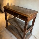Console table in wood and pink marble