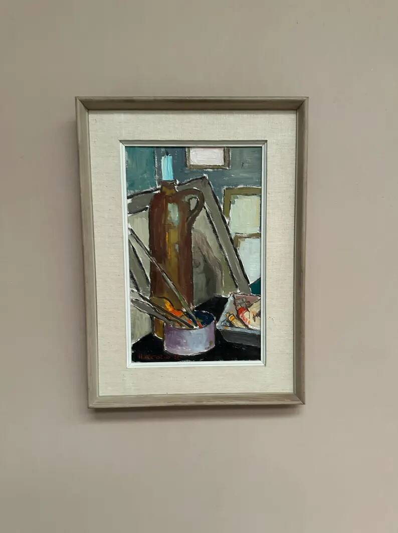 Original Swedish Oil on Canvas – “Still Life” by Harry Holmberg – Signed – Dated 1956 – Vintage & Framed – 47 × 34.5 cm (18.5" × 13.6")