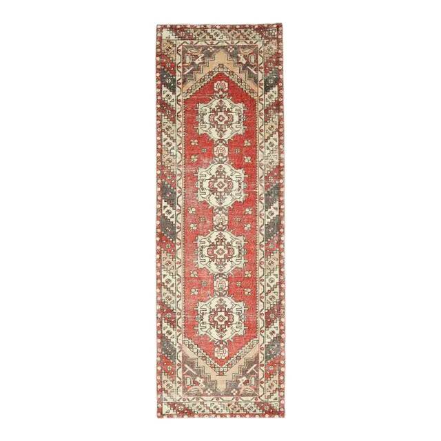 Vintage Turkish Oushak Handmade Wool Cotton Red Runner 95x301
