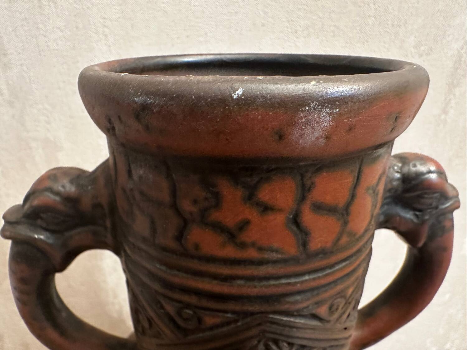 Jasba Vase 5005 - West Germany 60’s - Relief decor, Zoomorphic handles -