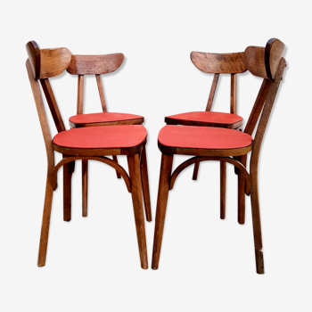 Suite de 4 chaises bistrot banane style Luterma vintage assise rouge