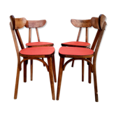 Suite de 4 chaises bistrot banane style Luterma vintage assise rouge