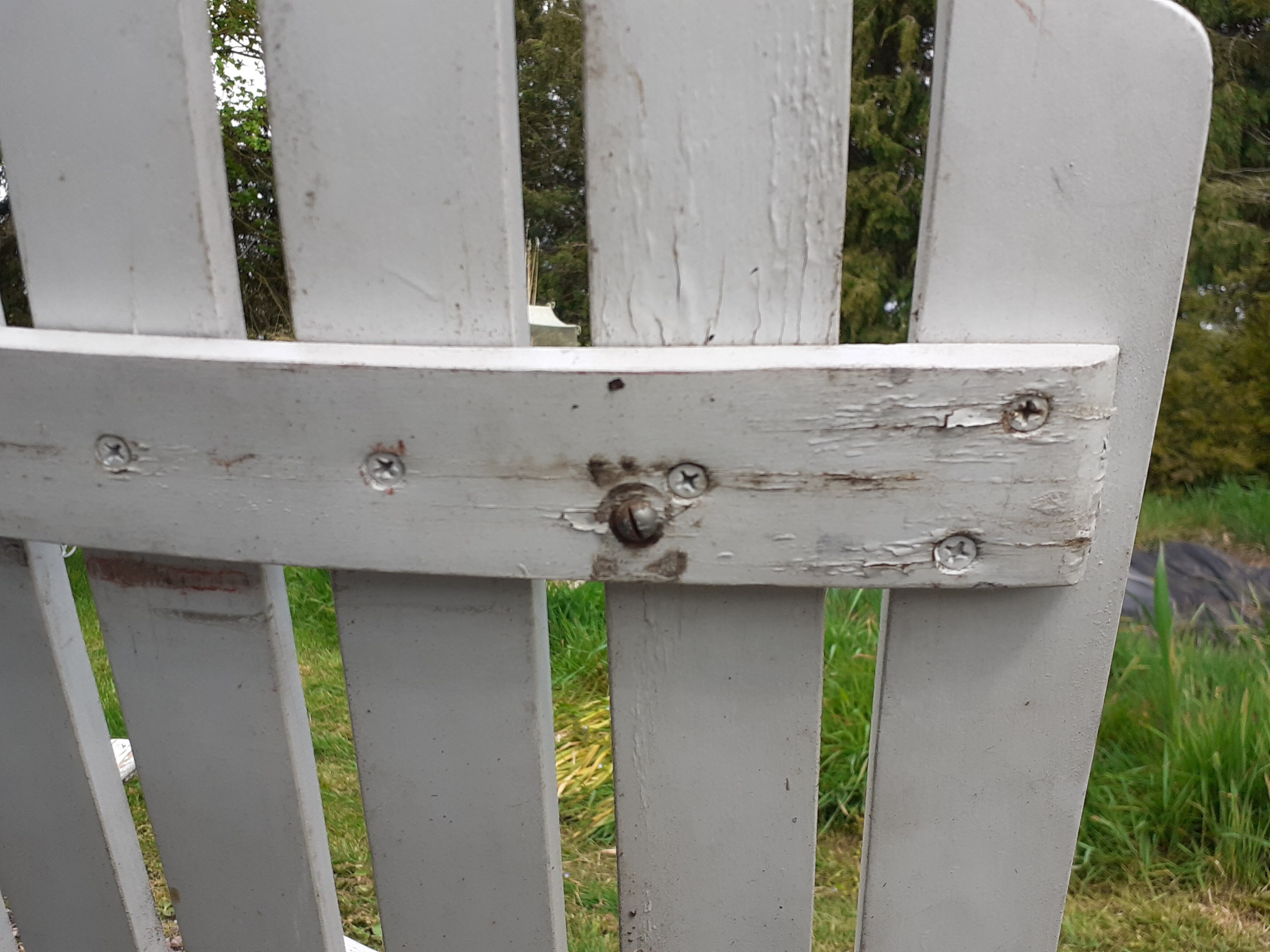Pair of iron and old wood garden chairs