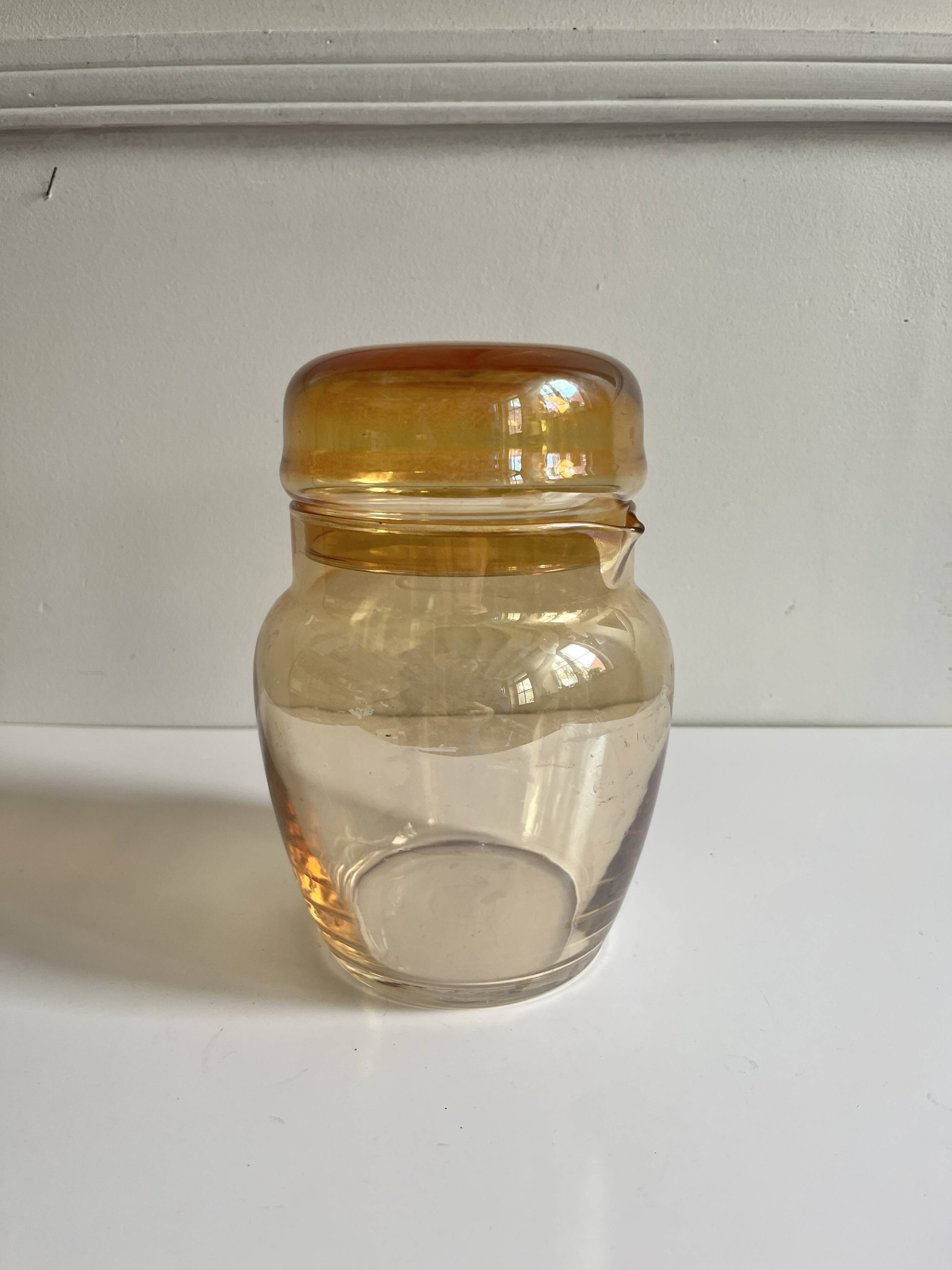 Iridescent glass carafe