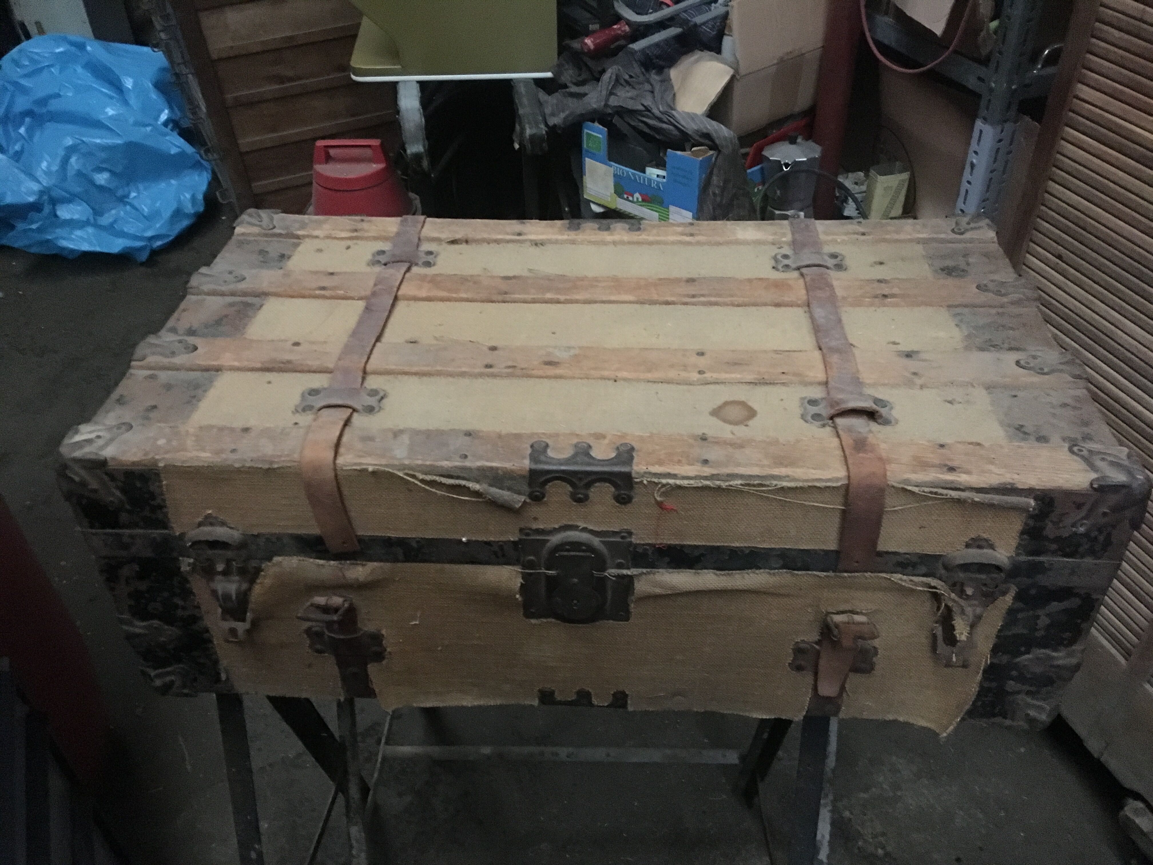 Old travel vintage trunk wood and hardware