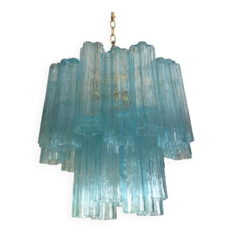 Light blue “tronchi” murano glass chandelier