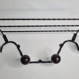 Vintage wrought iron wall coat rack with 4 hooks, 55 cm