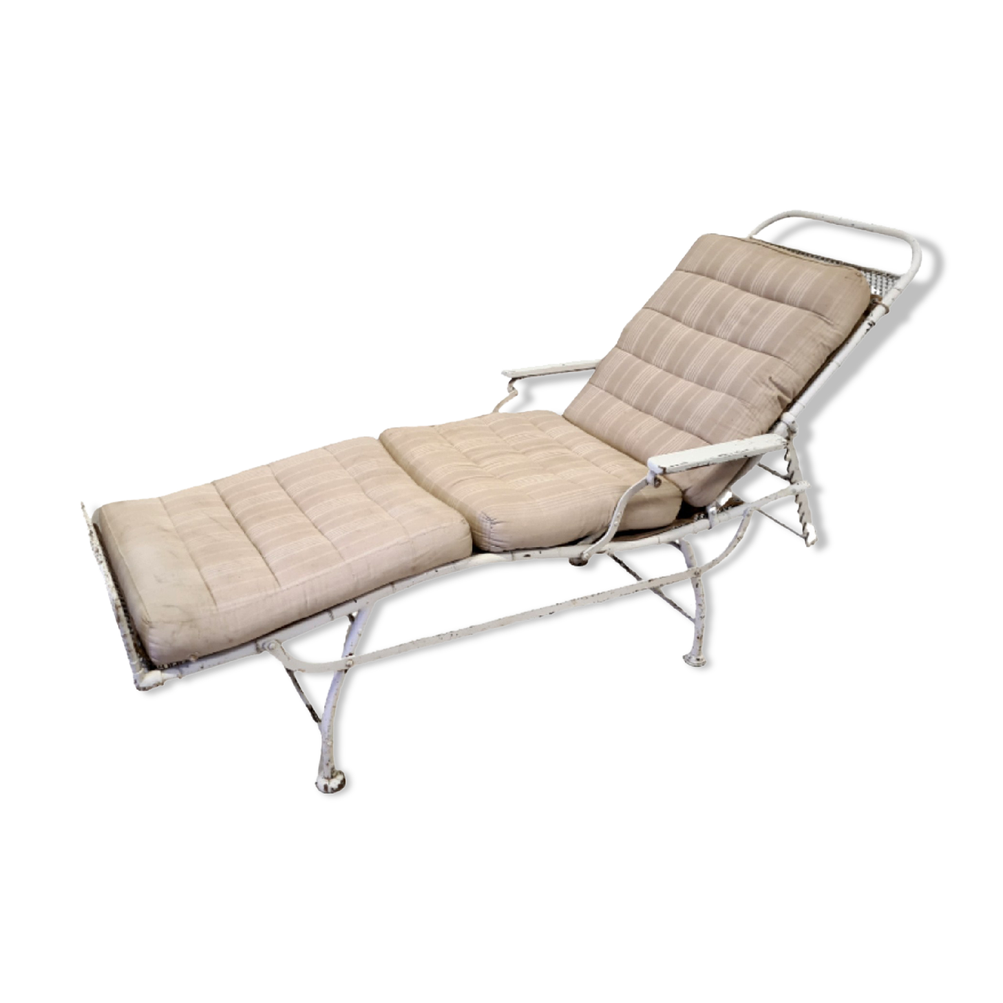 Chaise longue d’infirmerie originale en acier, France années 1930