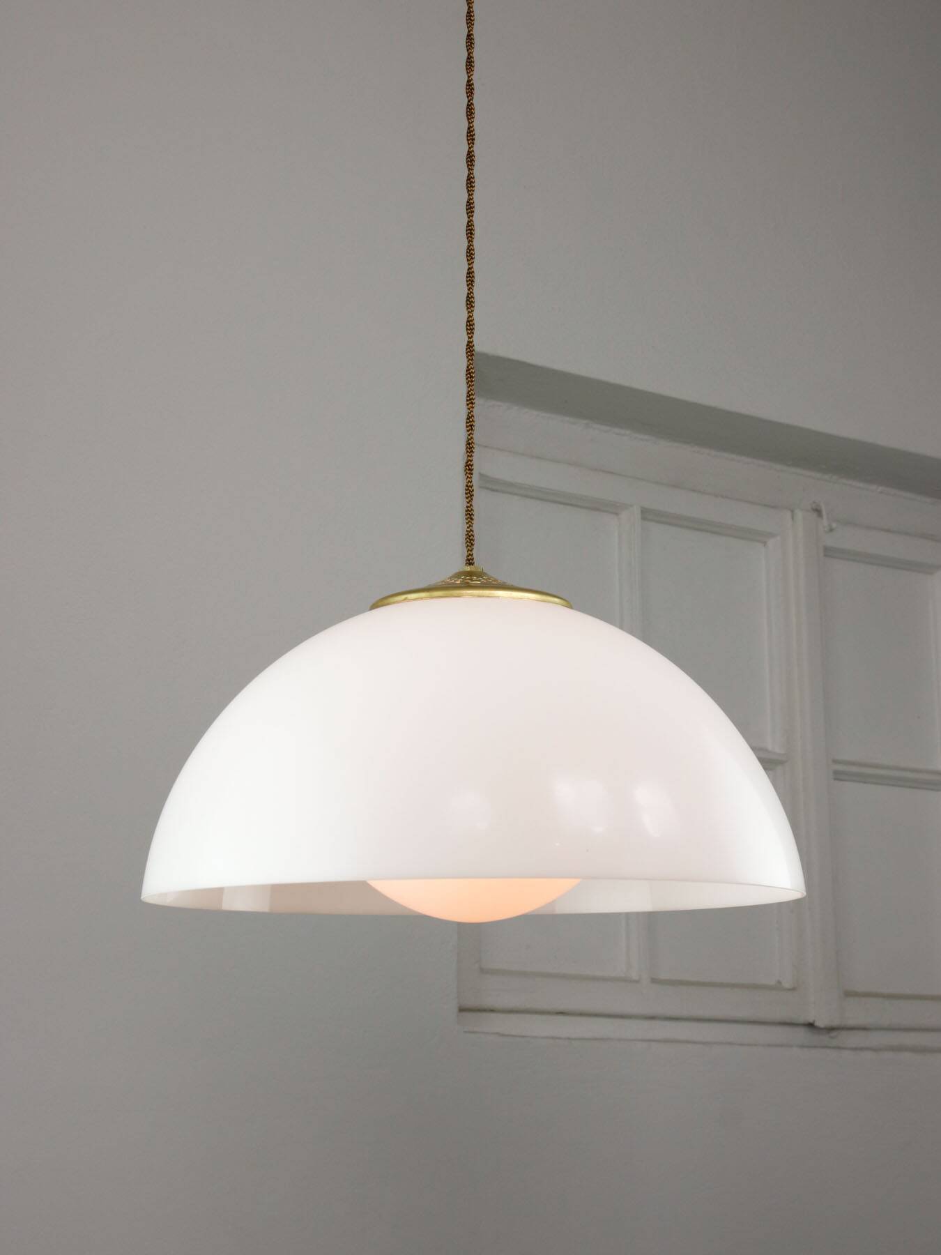 Italian Space Age Pendant in Brass and Acrylic Glass, 1970s