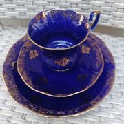 Superb Coffee/Tea Trio in Cobalt Blue & Gold Porcelain - Chodzież Poland