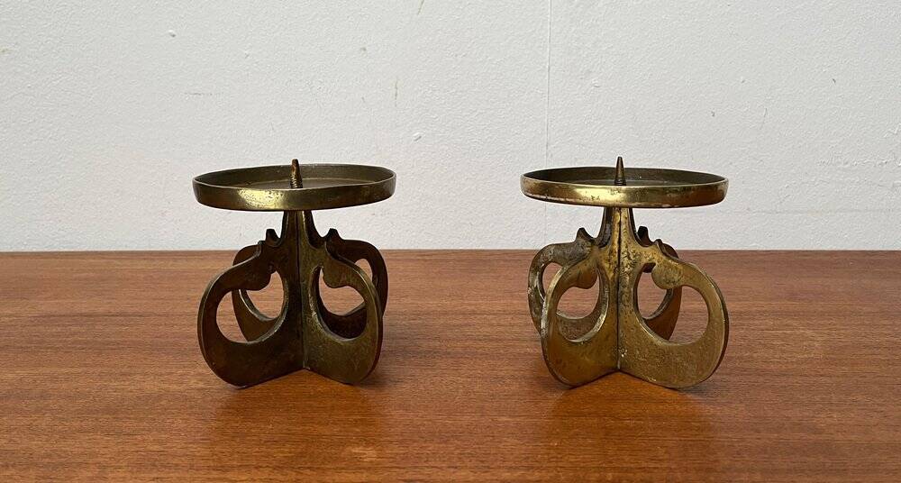 Vintage brutalist metal candle holders, 1970s, set of 2