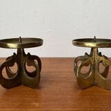 Vintage brutalist metal candle holders, 1970s, set of 2