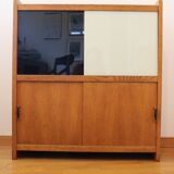 Low sideboard or small glass-fronted bookcase, oak, 1960