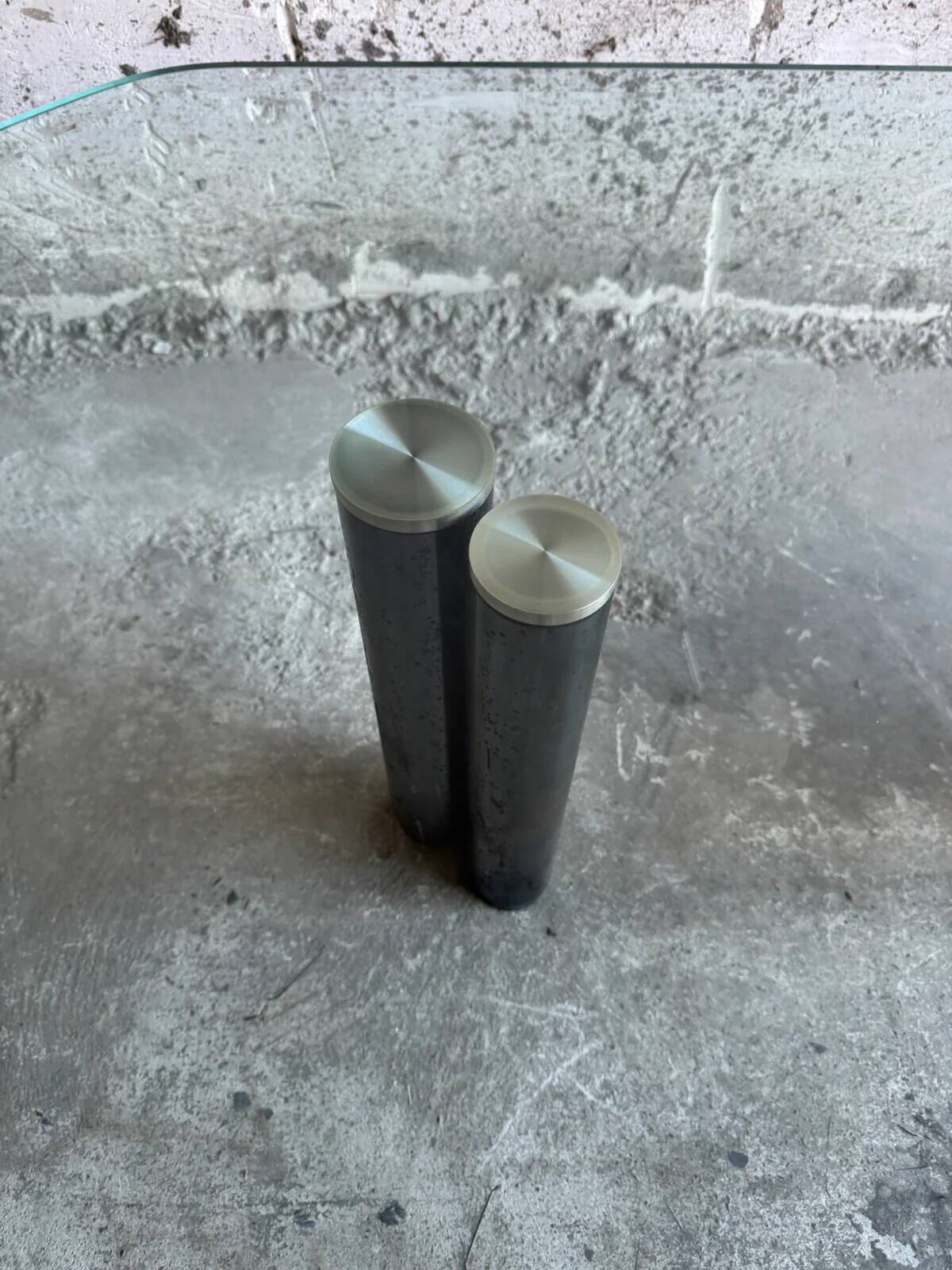 Transparent Glass and Metal Eta Beta Coffee Table by Marco Zanuso for Zanotta — 1970s Italian Modernist