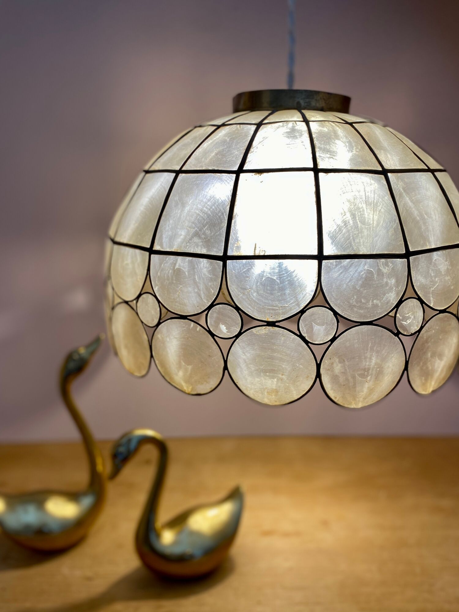 Vintage XXML lampshade pendant lamp in mother-of-pearl and brass