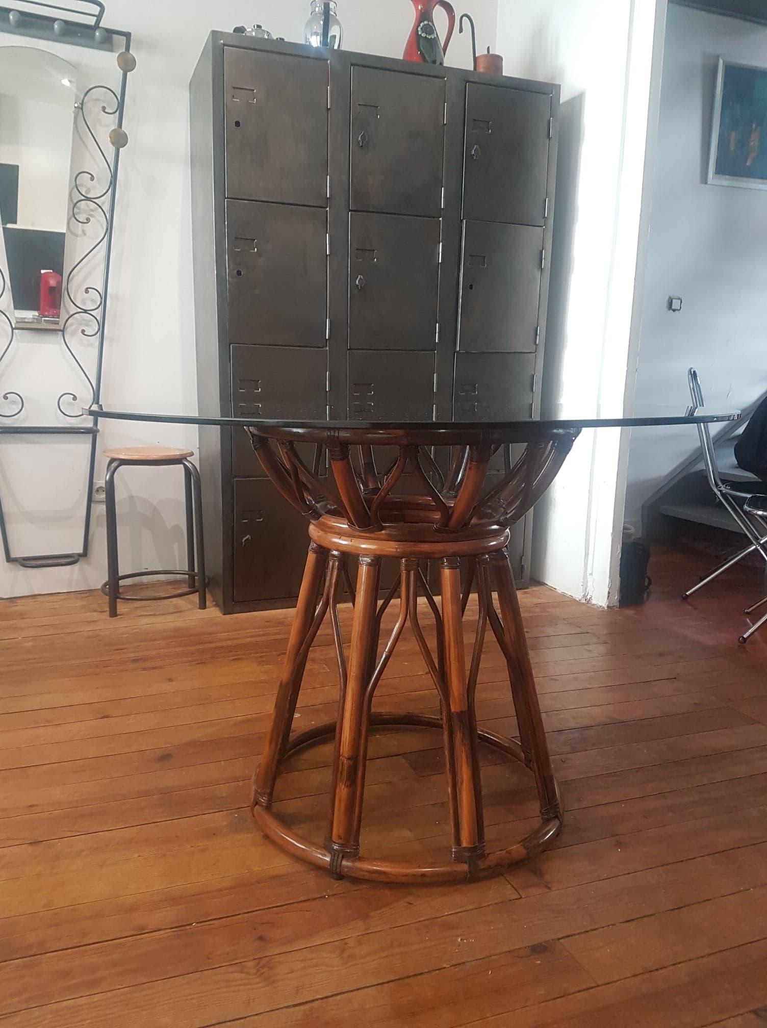 Rattan dining table and smoked glass