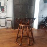 Table à manger rotin et verre fumé