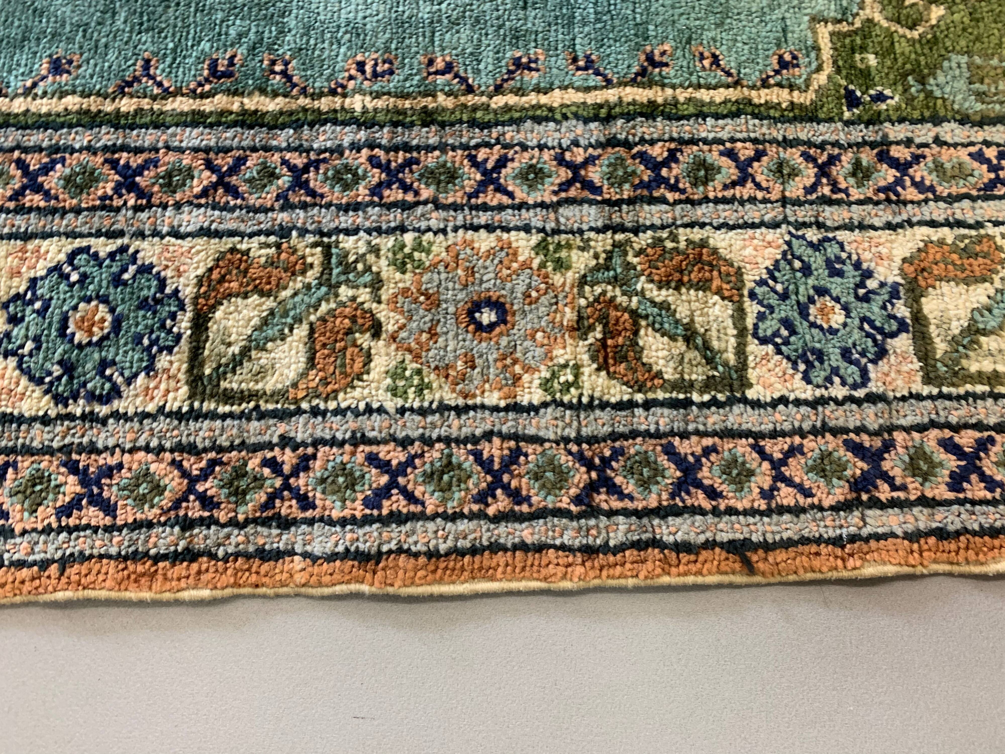 vintage turkish vegan silk rug 120x62 cm kayseri blue beige small selency