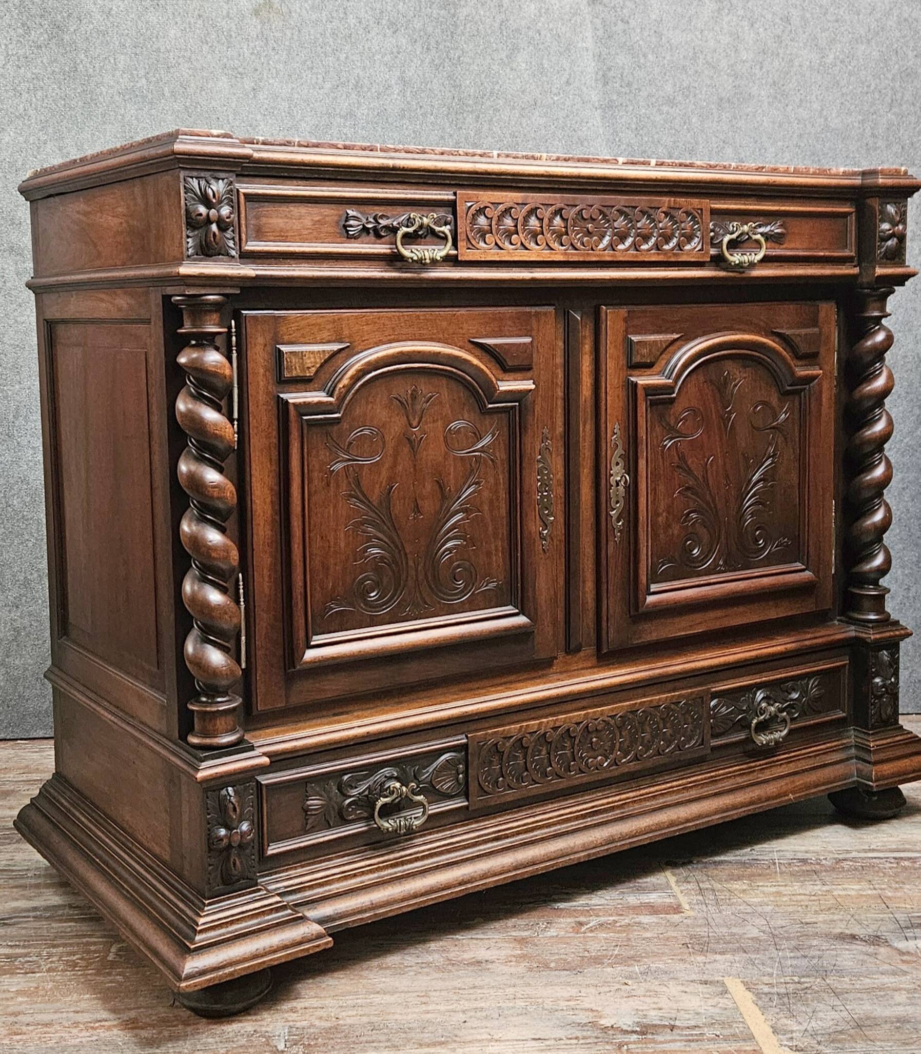 Solid walnut cabinet with marble top – Renaissance style