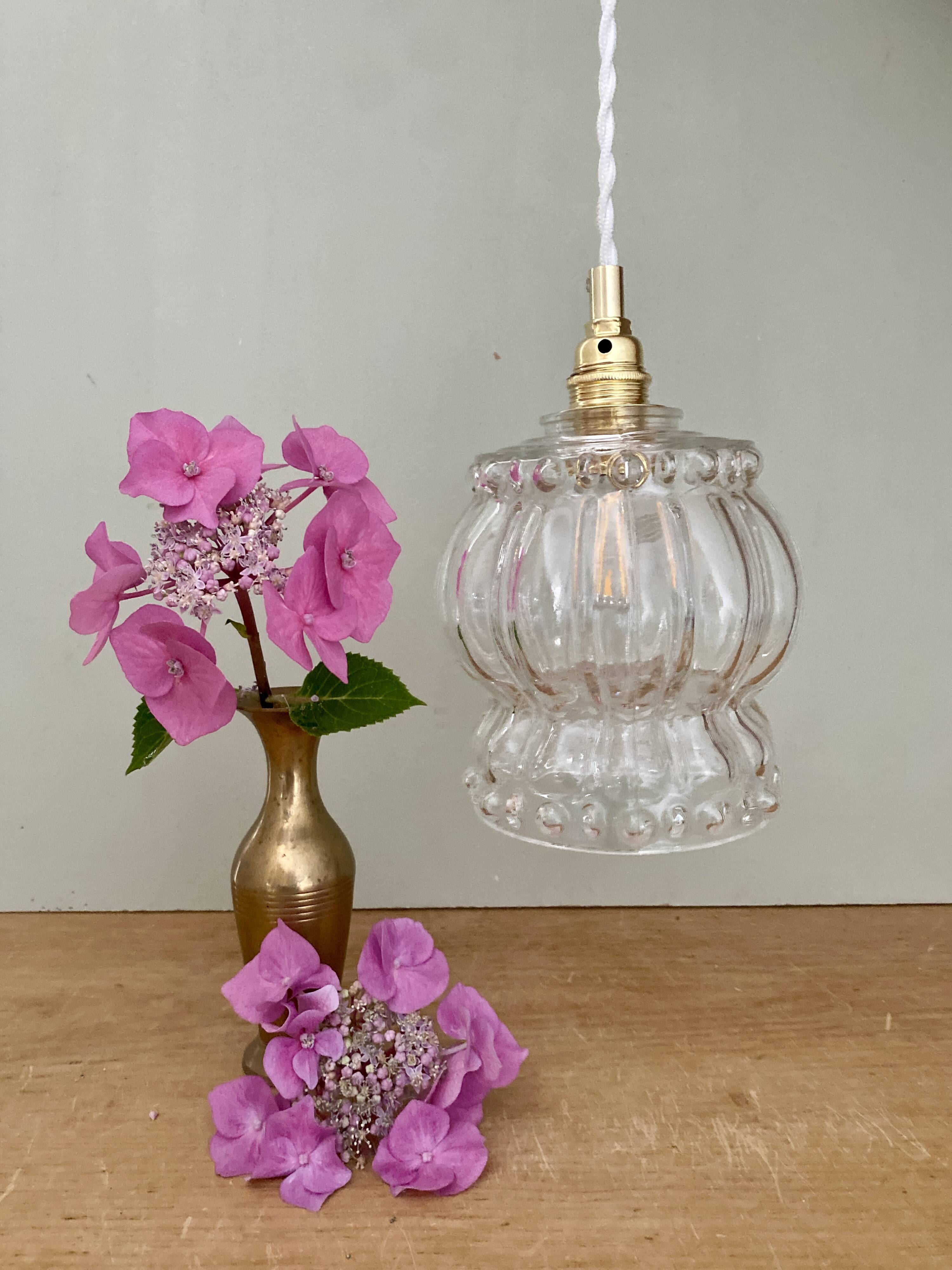 Vintage molded glass globe pendant light