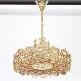 Golden brass chandelier with crystal glass inlays by Palwa, Germany, 1970s.