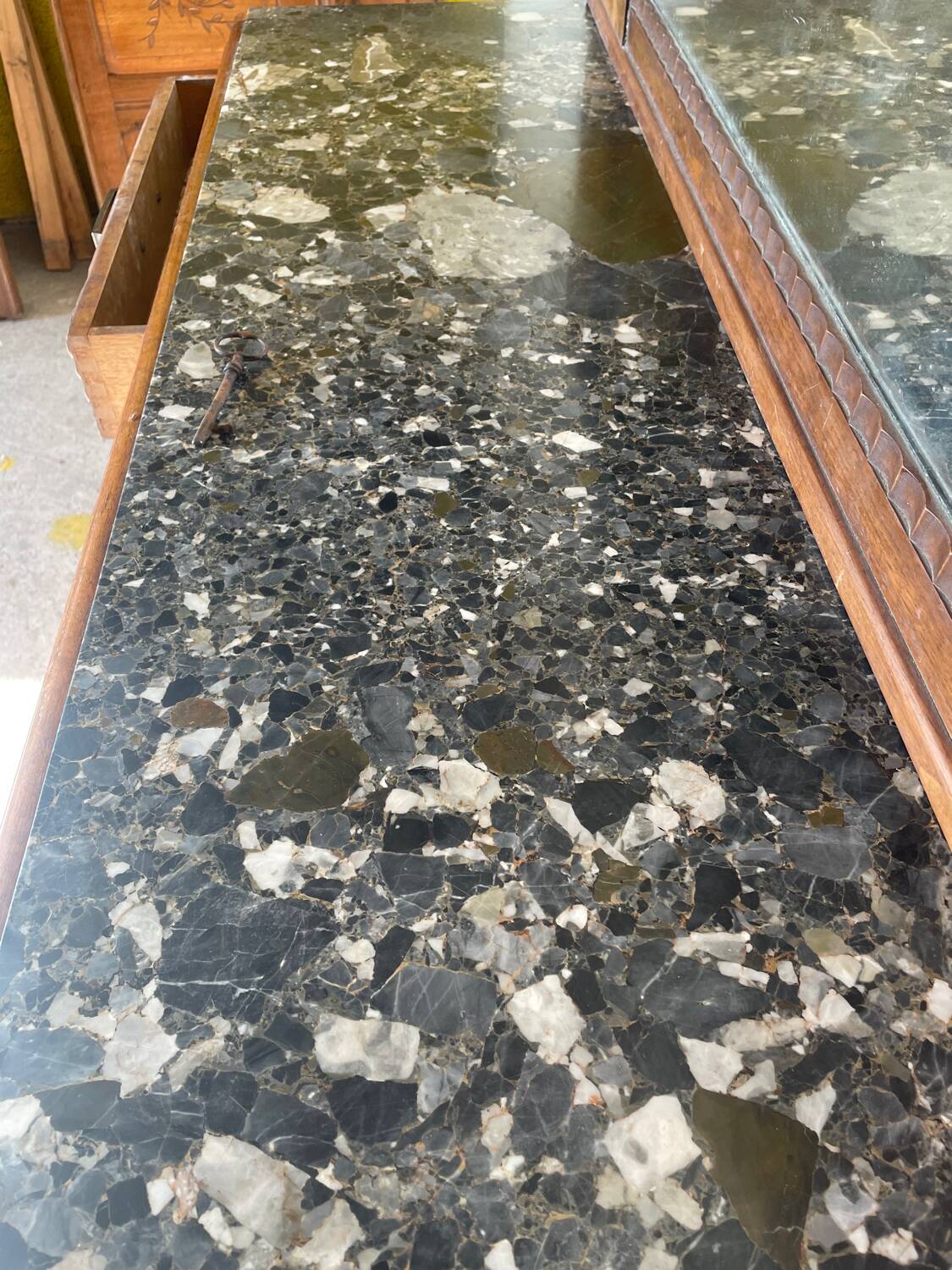 Vintage marble sideboard with mirror from the 1930s