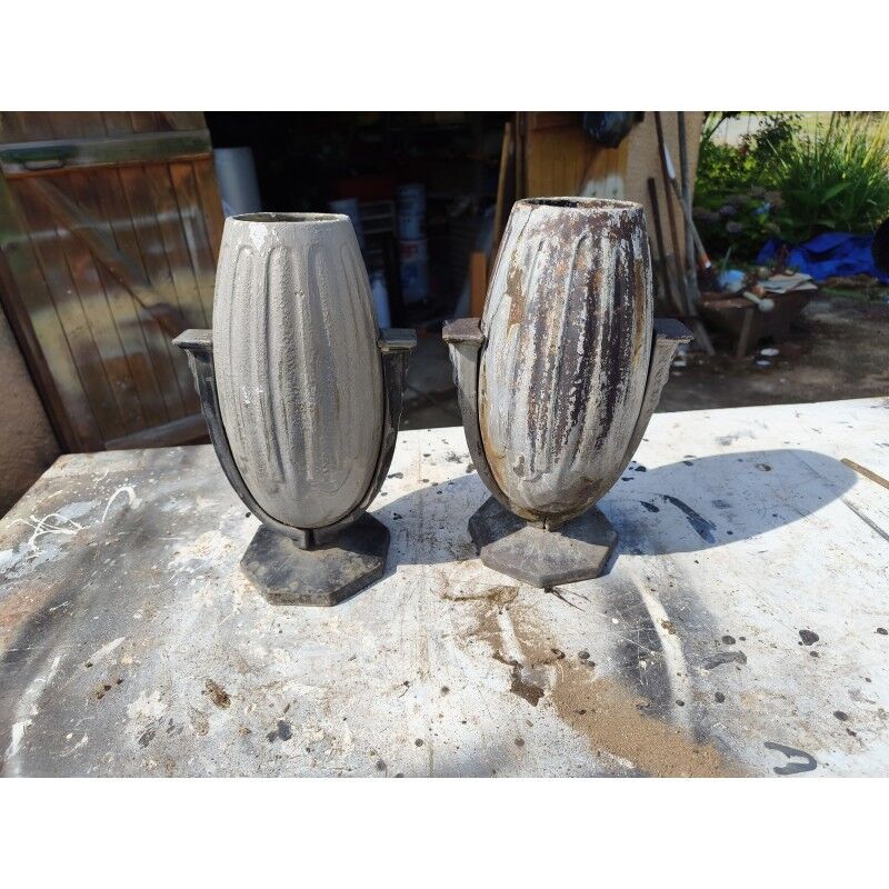 Pair of enamelled cast iron vases in Art Deco style