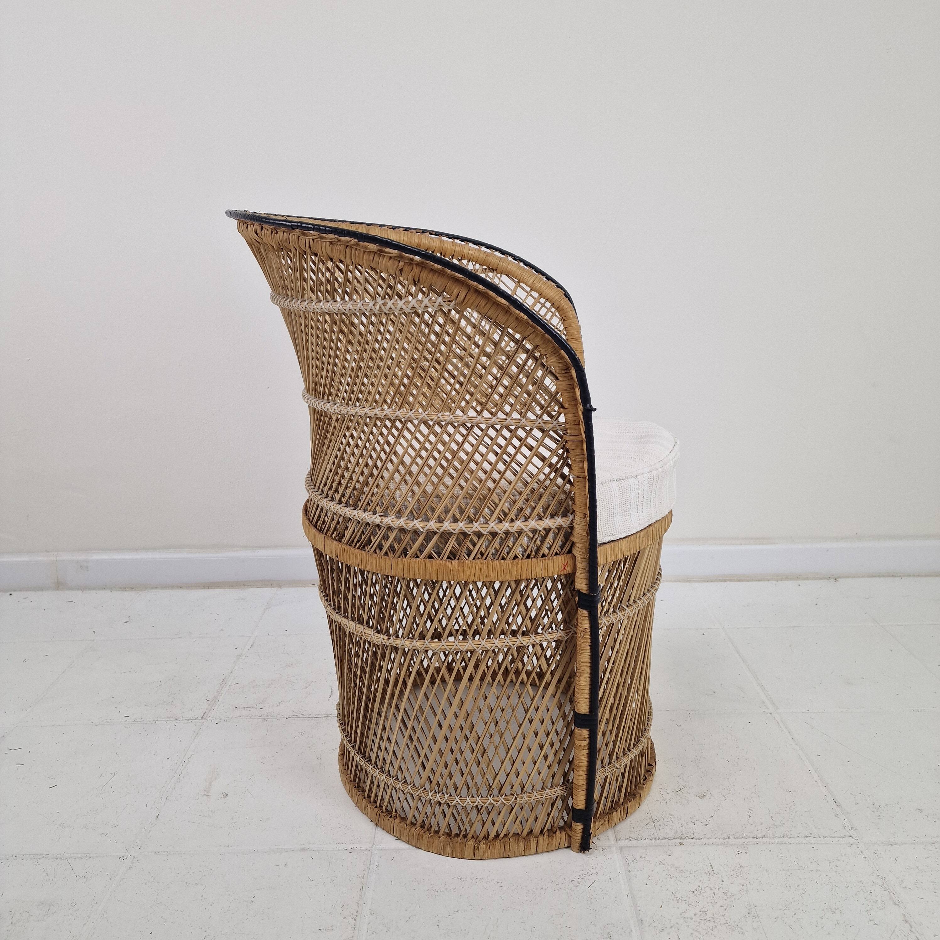 Boho Chic Rattan Barrel Chair with Custom Outdoor Cushion 1970's