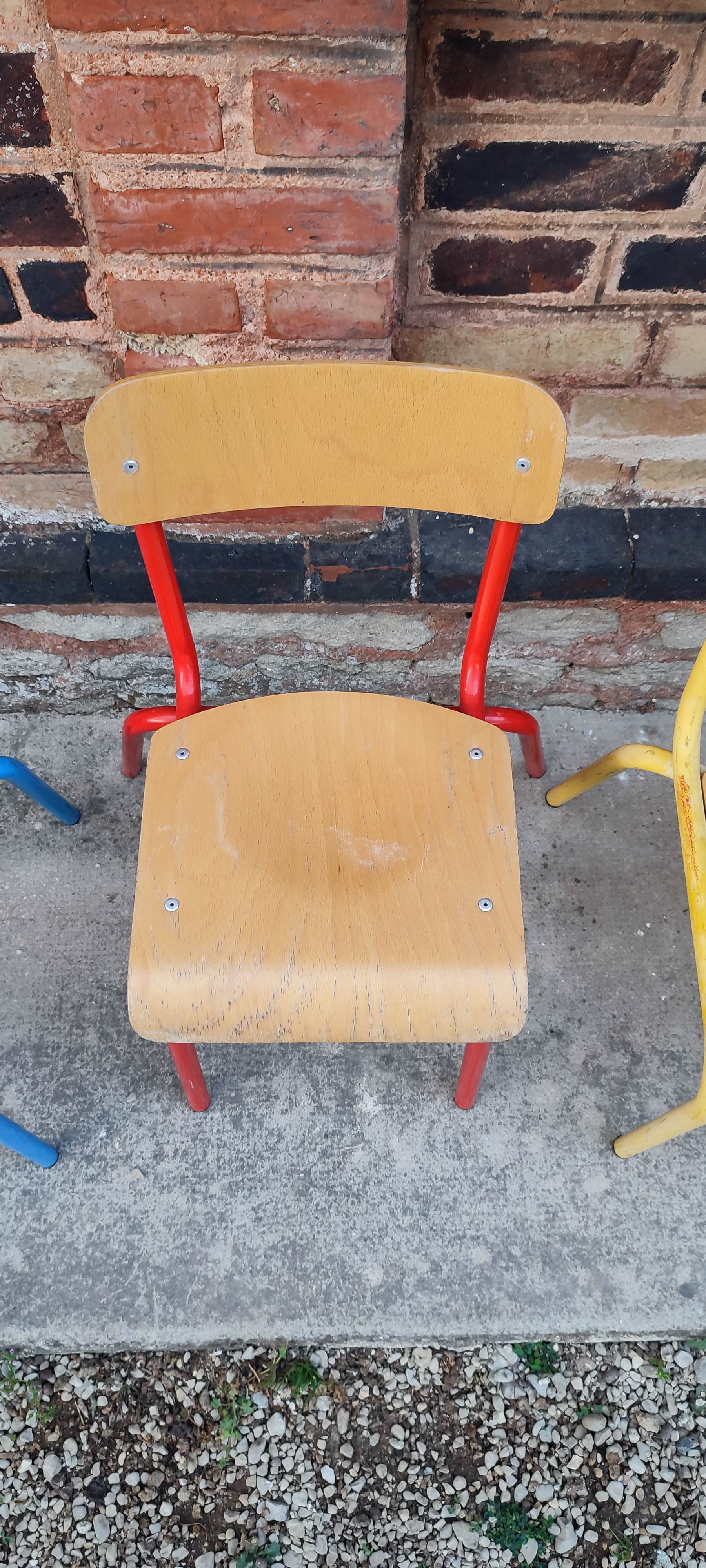 Set of three vintage children's school chairs