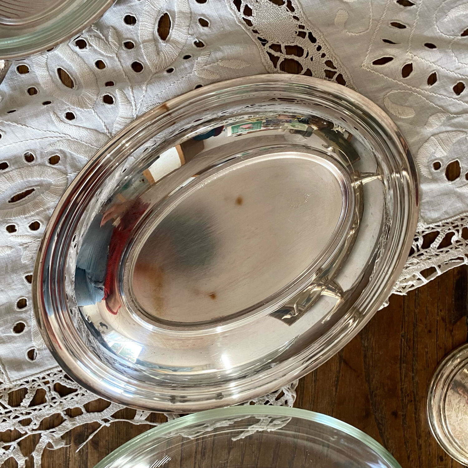 Silver oval serving dish